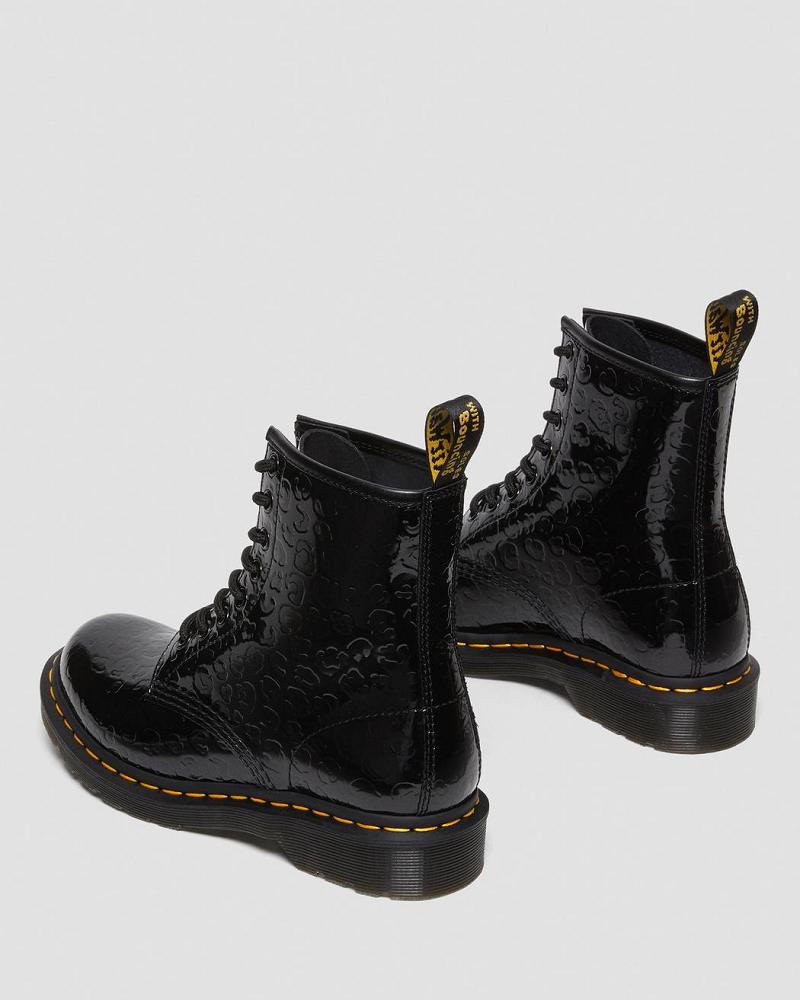 Black / Leopard Women's Dr Martens 1460 Leopard Emboss Patent Leather Ankle Boots | CA 13MQZ